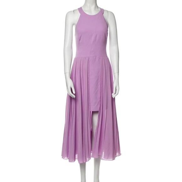 DESIGNER HALSTON HERITAGE PURPLE CREW NECK SLEEVELESS PLEATED A LINE DRESS 12.R - Picture 1 of 12